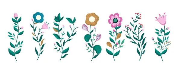 Барвисті Векторні Квіти Набір Квіткових Ілюстрацій Білому Тлі Ліцензійні Стокові Ілюстрації