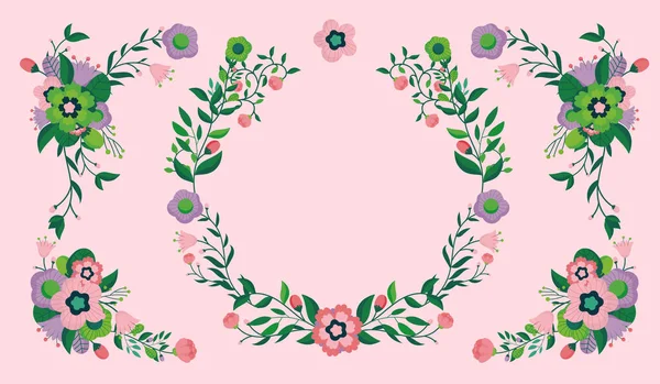 Рожеві Квіткові Каркасні Фони Квіти Вінок Декоративні Елементи Векторні Ілюстрації Ліцензійні Стокові Вектори