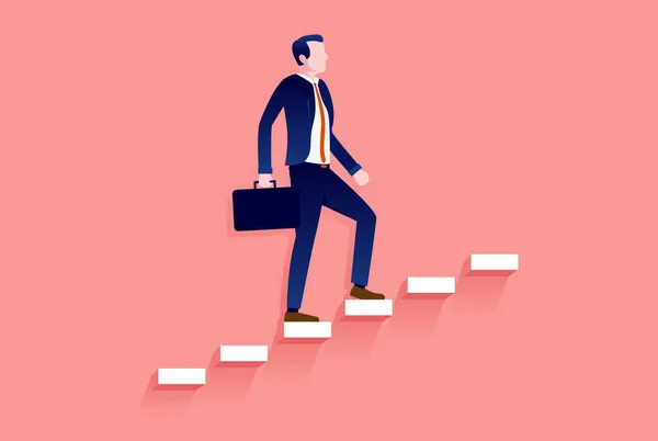职业阶梯攀登 商人走在通往成功的阶梯上 职业和业务增长概念 矢量说明 — 图库矢量图片