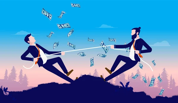 Rywalizacja Pieniądze Dwóch Biznesmenów Mających Konkurencję Świeżym Powietrzu Przychody Konkurencja — Wektor stockowy