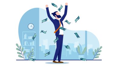 Mutlu iş adamı para kazanıyor.