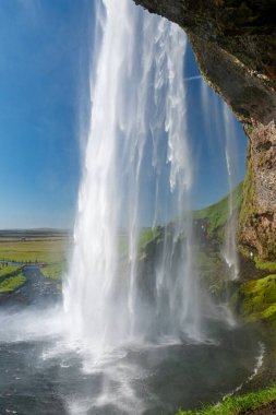 Güney İzlanda 'daki Seljalandsfoss Şelalesi arkadan görüldü