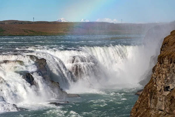Felső Szakaszban Vízesés Gullfoss Mérföldkő Arany Kör Izlandon — Stock Fotó
