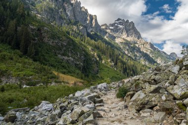 Wyoming 'deki Şelale Kanyonu' ndan görünen Grand Teton dağlarının panoramik manzarası.