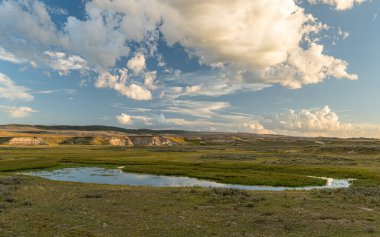 Yellowstone Ulusal Parkı 'ndaki Hayden Vadisi' nde bir yaz öğleden sonra Alum Deresi