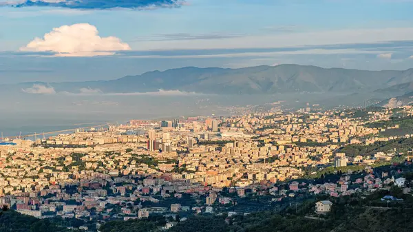 Cenova 'nın havadan görünüşü ve körfezi Monte Moro' dan görüldü.