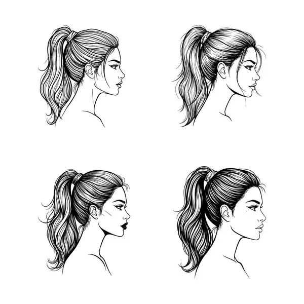 At kuyruğu saç stili vektör seti olan el yapımı kadın.