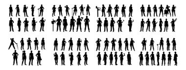 Çeşitli Pozisyonlarda İnsanların Silüetleri Çok Yönlü Koleksiyonu Vektör Ayarları