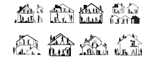 Ev ve Aile Hayatı Siluet Vektör Simgesi Ayarları