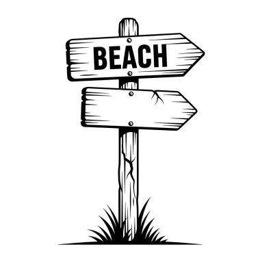 Boş Ok Vektör Resimli Tahta Plaj Yön İşareti