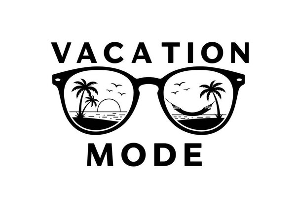 Солнечные очки в режиме отпуска с векторным дизайном пляжной сцены