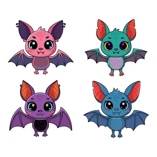 Şirin Yarasa Vektörü Renkli Cadılar Bayramı Uçan Yarasa Karakterleri