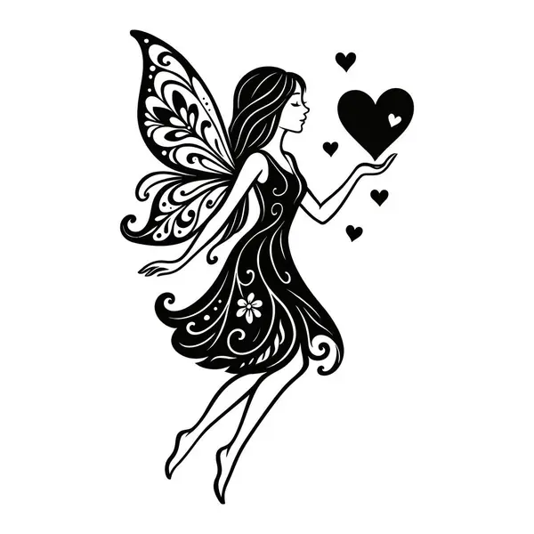 Aşk Kalpleri Vektör İllüstrasyonlu Dekoratif Peri Silueti