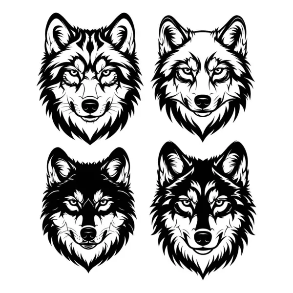 Biçimli Kurt Başı Maskot Vektör İllüstrasyon Kümesi