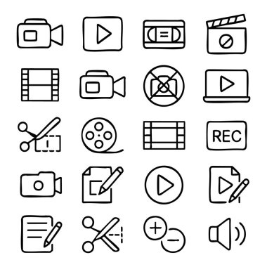 Creative Media Simgeleri: Video, Ses ve Düzenleme Araçları için Temel Vektör Tasarım Elemanları