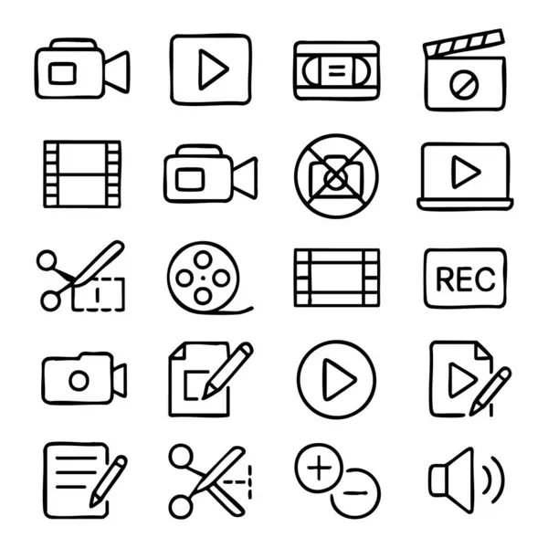 Creative Media Simgeleri: Video, Ses ve Düzenleme Araçları için Temel Vektör Tasarım Elemanları