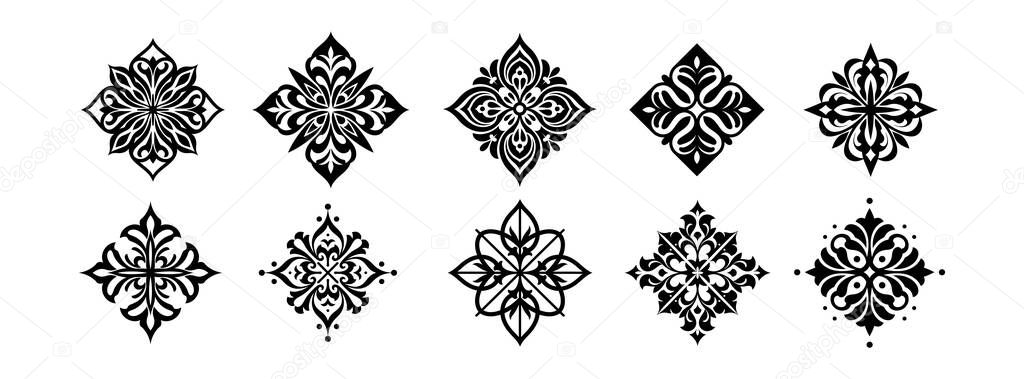 Ornate Diamond-Shaped Damask and Arabesque Pattern Vector Set