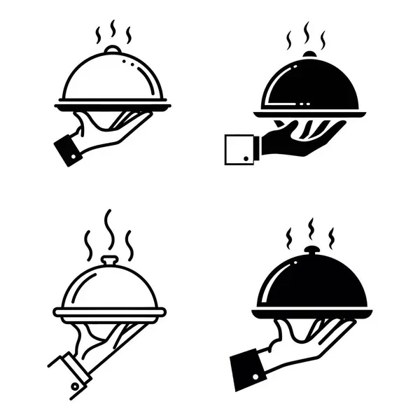 Cloche ile El Tutma Hizmet Tepsisi - Gıda Hizmeti Vektörü Simgesi Ayarları
