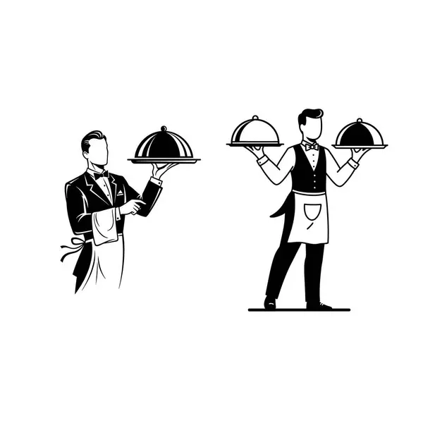 Zarif Garson ve Kahya Vektör Güzel Yemek ve Misafirperverlik Logoları Ayarlandı