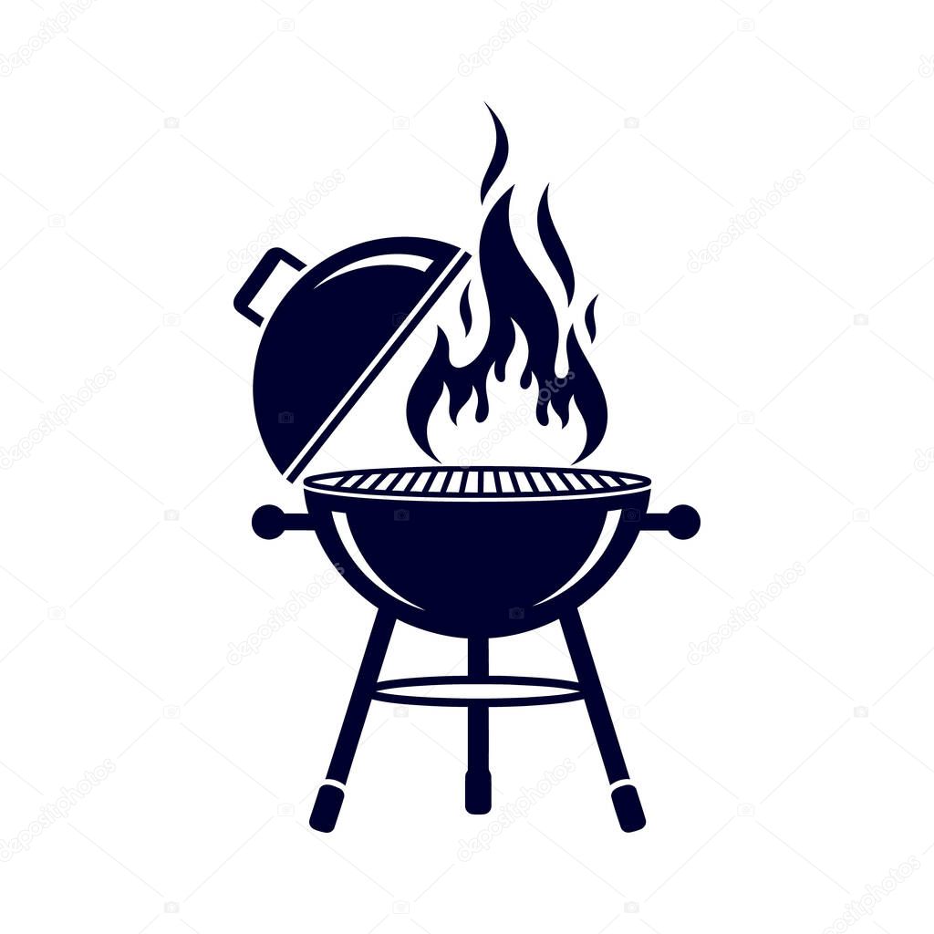 Flaming Barbecue Kettle Grill Vector Icon for BBQ and Restaurant Logos