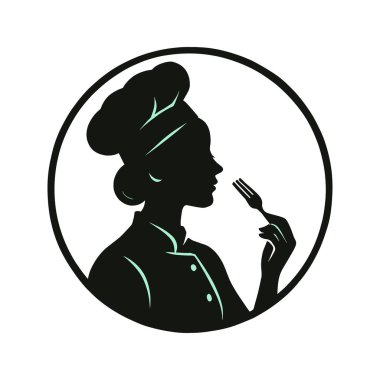 Restoran ve Mutfak Markası için Kadın Aşçı Silueti Vektör Logosu