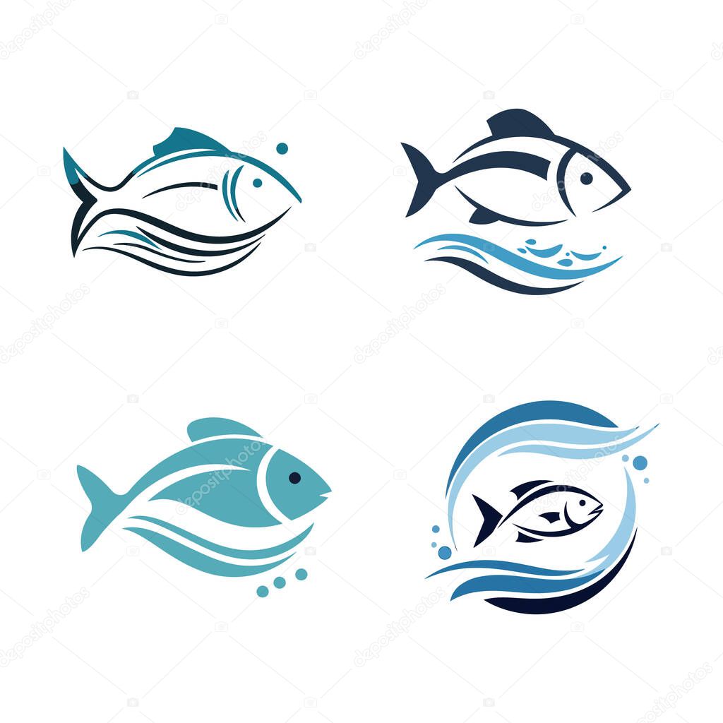 Fish and Wave Logo Set - Vector Icons for Seafood and Fishing Brands