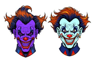 Kötü Palyaço Baş Vektörü - Korkunç Şakacı Yüz Maskot İllüstrasyonu