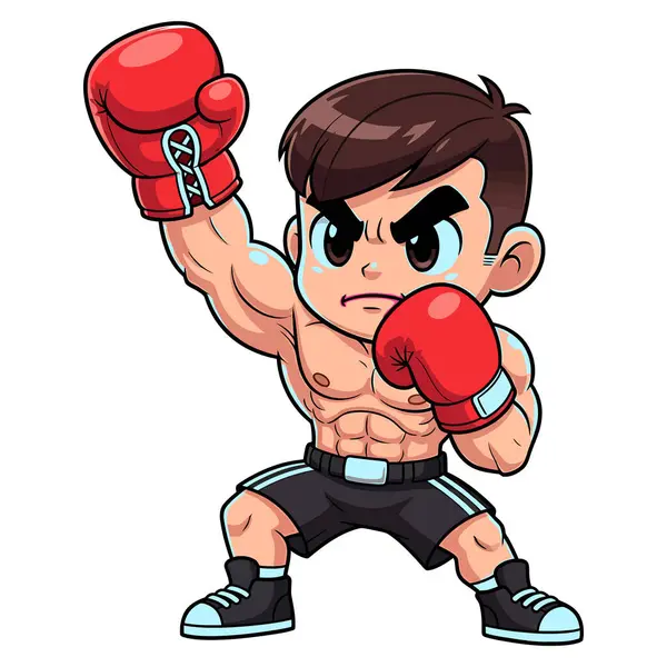Chibi Boksör Çocuk - Kas Anime Savaşçısı Vektör Maskotu