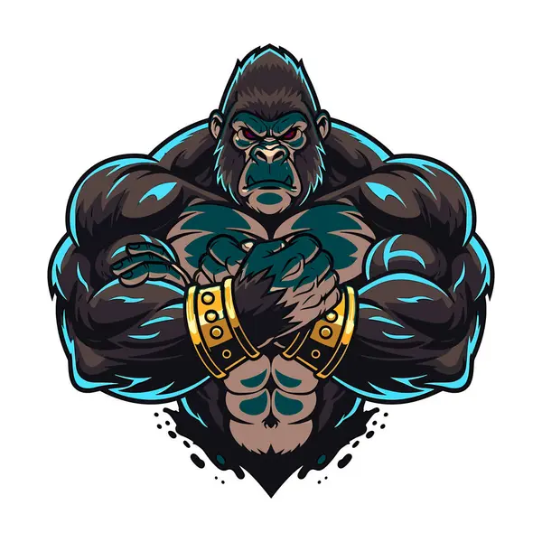 Çapraz Kollu Vektör Logosuyla Güçlü Goril Maskotu