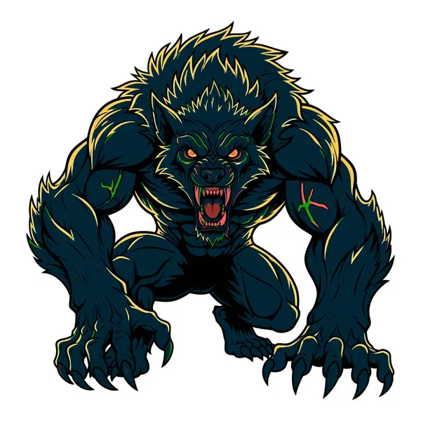 Acımasız Çömelen Kurtadam Canavar Vektör İllüzyonu