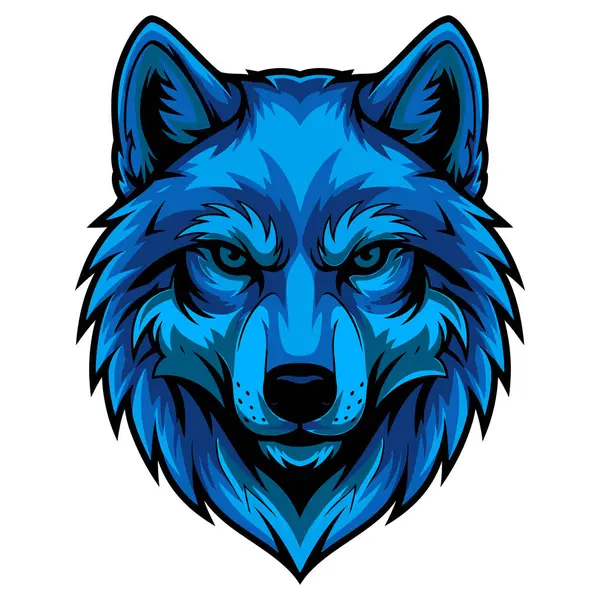 Acımasız Mavi Kurt Başlı Maskot Vektör Logosu