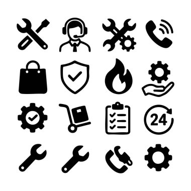 Teknik Destek ve Servis Kabartma Simgesi Ayarları - Vektör Onarım ve Bakım Simgeleri