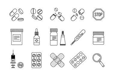Tıbbi ve Eczane Hattının Simgesi - Vektör Sağlık Sembolleri