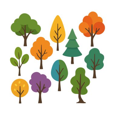 Biçimlendirilmiş Renkli Ağaç Koleksiyonu - Düz Tasarım Vektör Resimleri