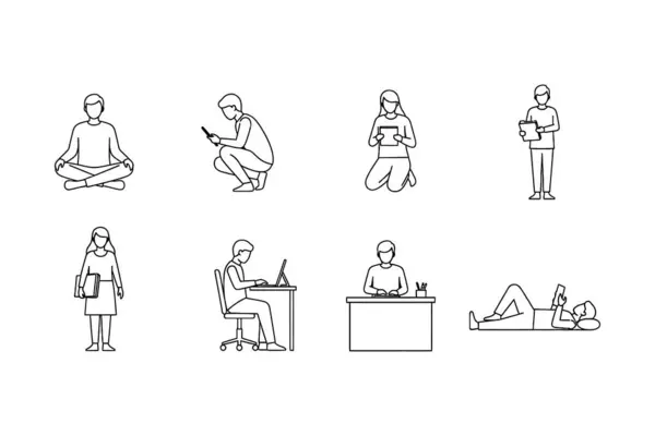 Çeşitli Pozisyonlardaki Minimalist İnsanlar Sanat Simgesi Ayarları