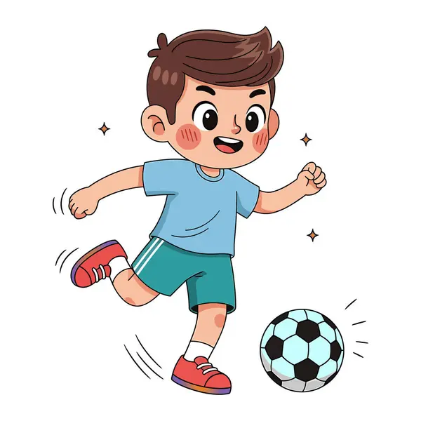 Futbol oynayan sevimli çizgi film çocuğu - Futbolcu Çocuk Tekmeleme Futbolcusu İllüstrasyonu