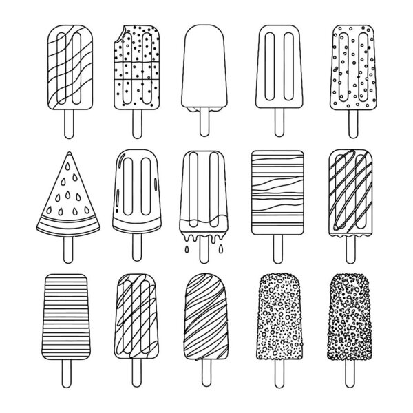 Набор иконок для контуров эскизов - векторные линии иллюстраций для раскраски