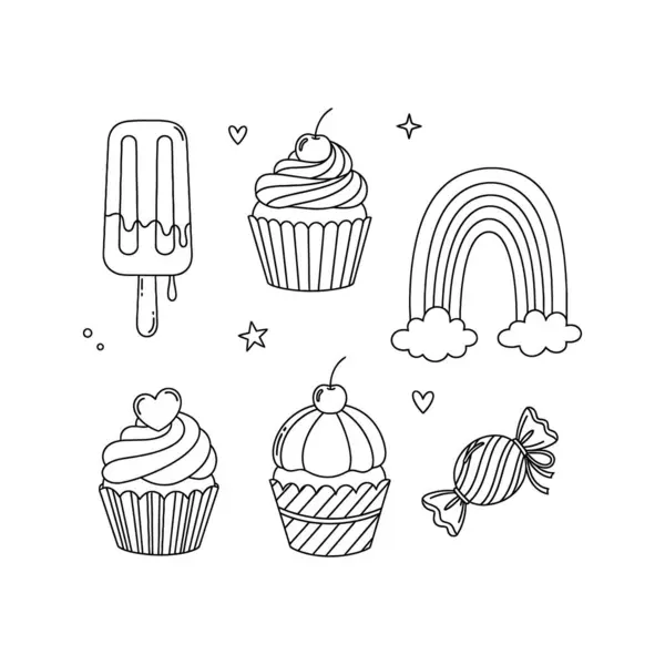 Şirin Tatlılar ve Gökkuşağı Kukusu Seti - Vektör Renklendirme Sayfası Resimleri