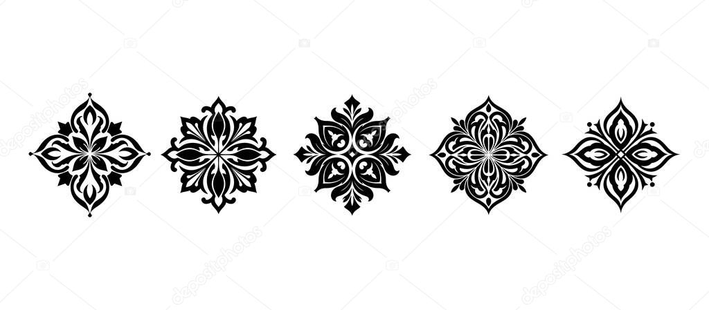 Set of Ornate Diamond-Shaped Decorative Vector Elements
