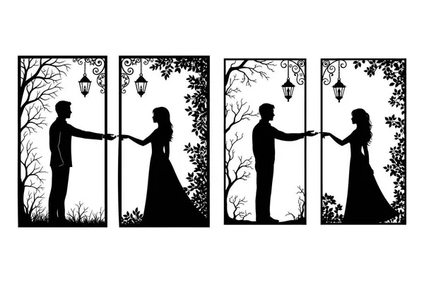 Büyülü orman sahnelerinin arasında el ele tutuşan romantik bir çift.