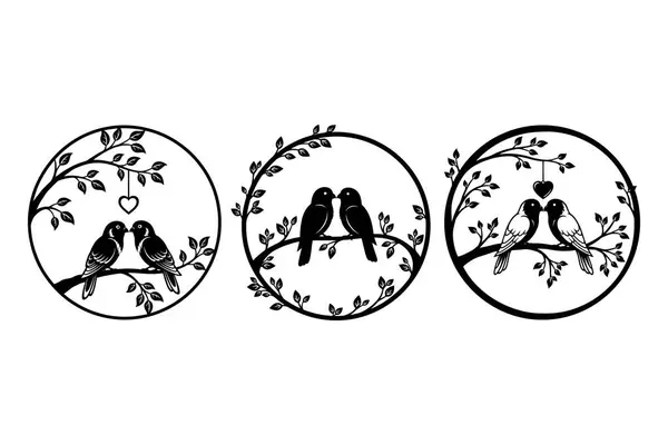 Dallardaki kuşların üç dairesel silueti aşkı ve doğayı simgeliyor.
