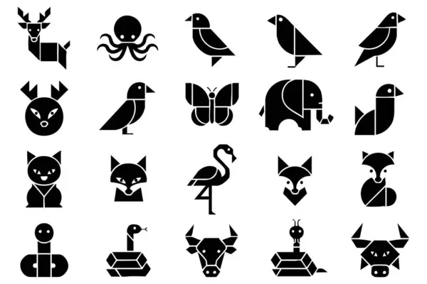 Asgari Geometrik Hayvan Vektör Simgeleri Modern Siyah Siluet Vahşi Yaşam Tasarım Koleksiyonunu Ayarla
