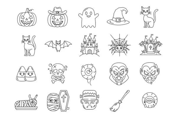 Cadılar Bayramı Vektörü Simgesi Balkabağı, Hayalet, Cadı Şapkası, Kedi, Yarasa, Kale, Kafatası, Vampir, Mumya, Süpürge
