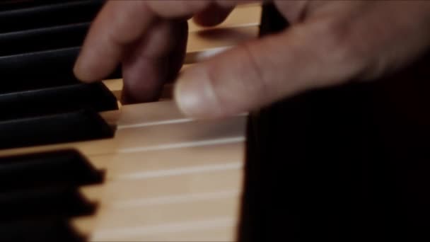 Playing Piano Keyboard Close Video Recording Indoor Low Light Environment — Video Stock