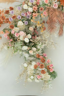 düğün çiçeği arkaplanı, renkli arka plan, taze gül, bir demet flowe