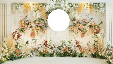 düğün arkaplanı, düğün çiçeği süslemesi, gül duvarı, renkli arka plan, taze gül, bir demet çiçek.