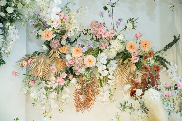 Esküvő Virág Háttér Színes Háttér Friss Rózsa Csomó Flowe — Stock Fotó