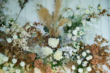 düğün çiçeği arkaplanı, renkli arka plan, taze gül, bir demet flowe