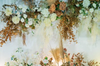 düğün çiçeği arkaplanı, renkli arka plan, taze gül, bir demet flowe