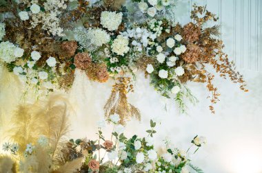 düğün çiçeği arkaplanı, renkli arka plan, taze gül, bir demet flowe